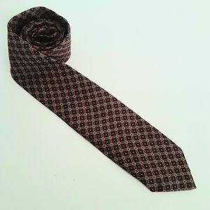 💎Christian Dior Navy Blue & Brown Geometric Print Silk Tie